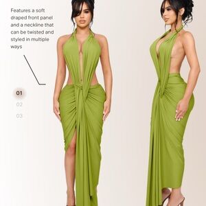 Green Draped Halter Dress